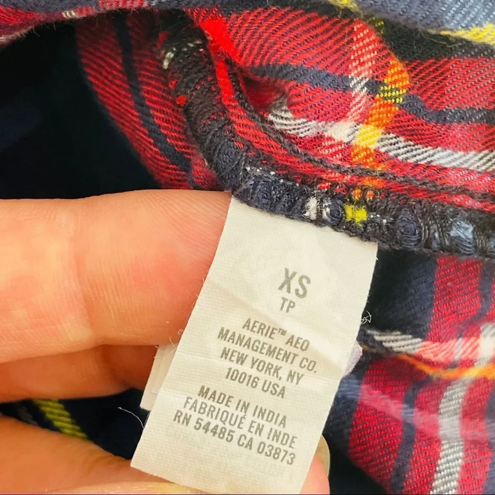 Aerie Flannel Plaid Button Down Pajama Shirt New With Tags Size XS